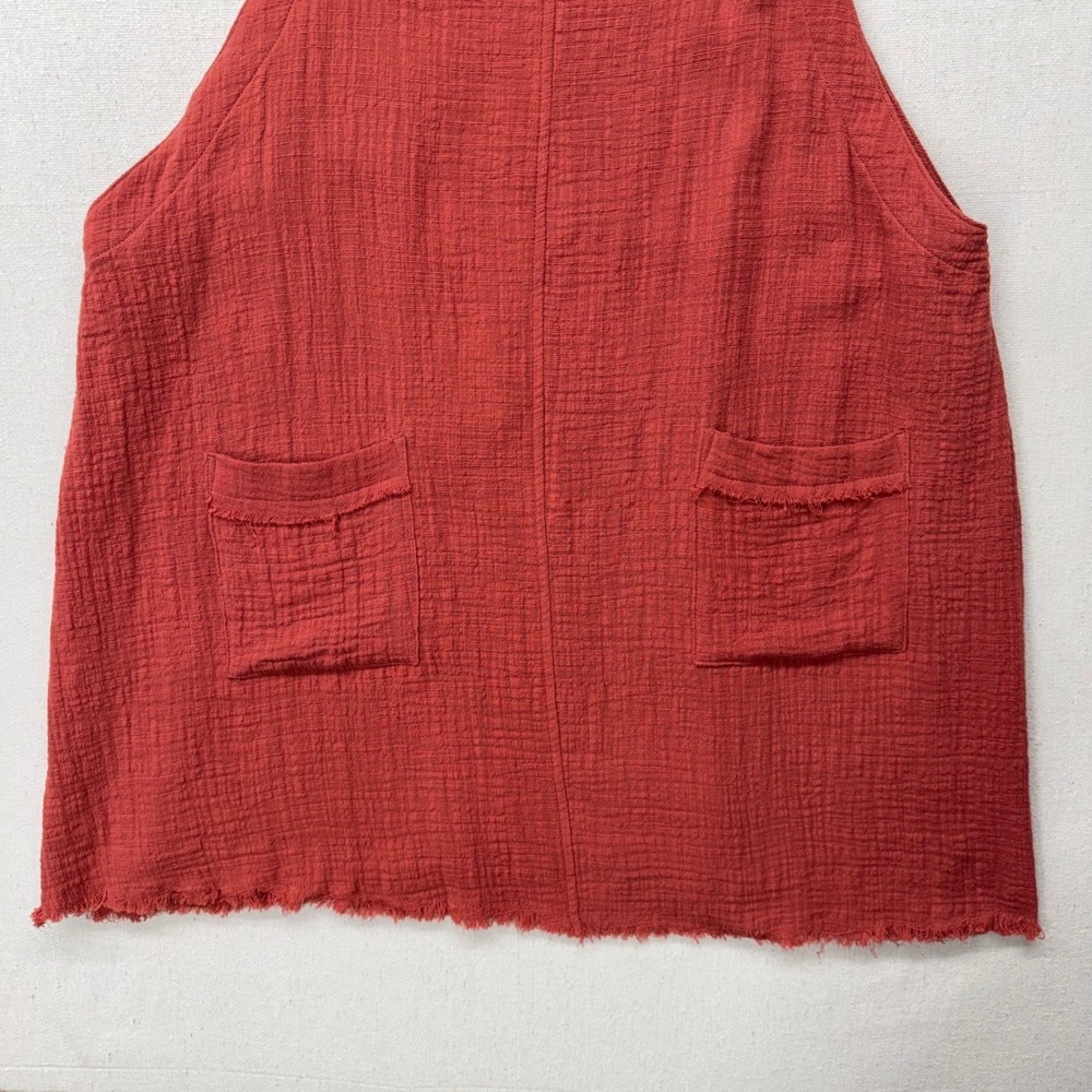 Arula Women Rust Red Gauze Pinafore Mini Dress Tie Strap Pockets Size A XL - Picture 3 of 9